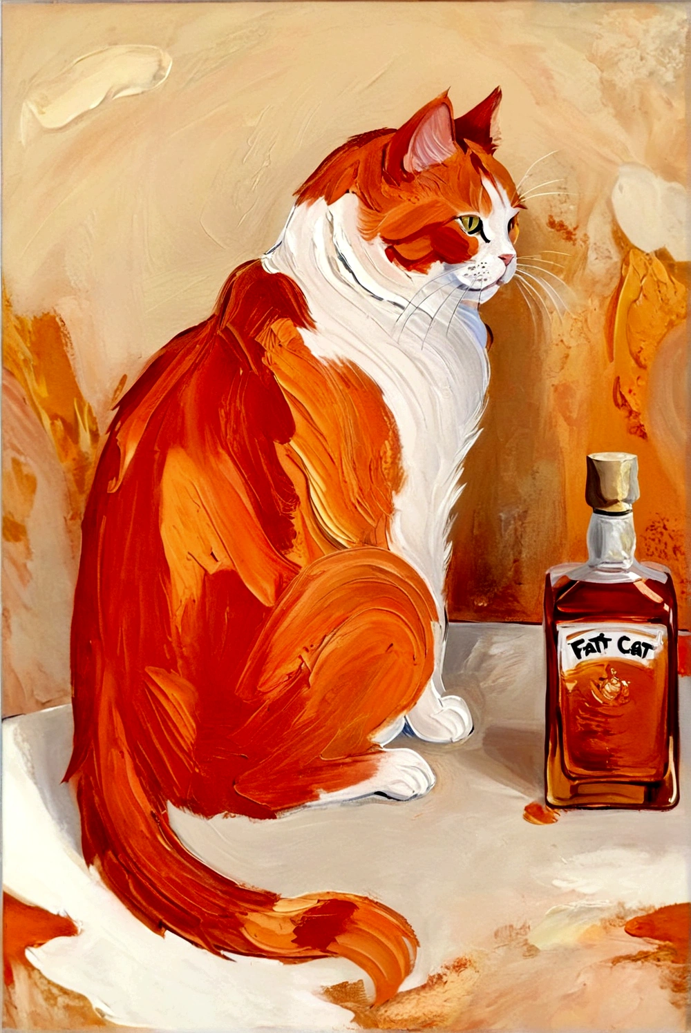 Fat Cat,whole body,bright,Orange cat,Table Cabinet,vanilla,cream,whiskey,Abstract Art,emotion,emotion,Thick Texture Paint