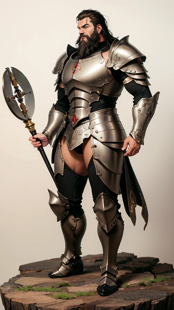 (masterpiece, 4K ,Super detailed:1.2),(anime:1), leader, armor, Bearded, Muscular, Martial faction, Full body side view, View Viewer, , Pure white background