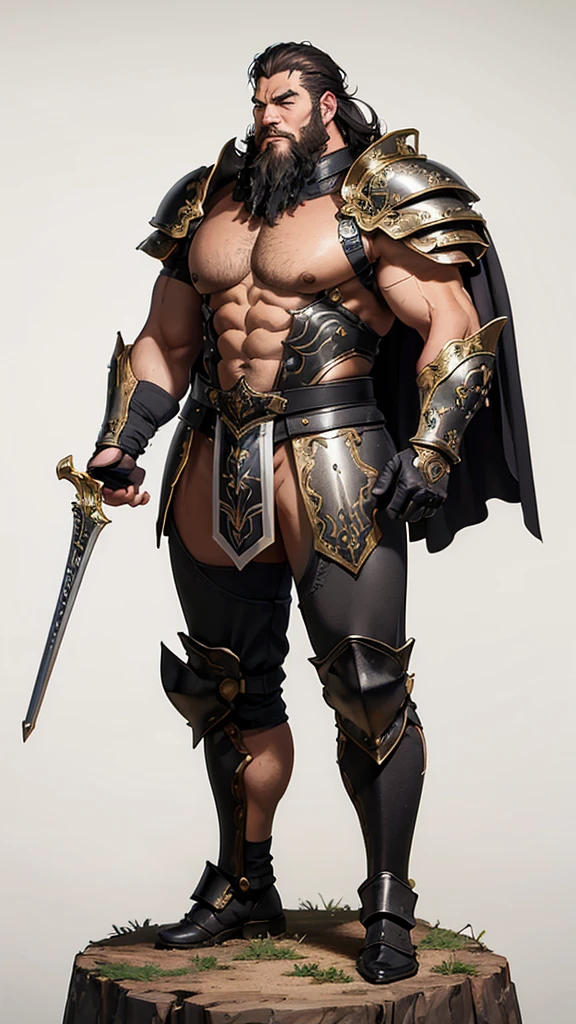 (masterpiece, 4K ,Super detailed:1.2),(anime:1), leader, armor, Bearded, Ugly man, Muscular, Martial faction, Full body side view, View Viewer, , Pure white background
