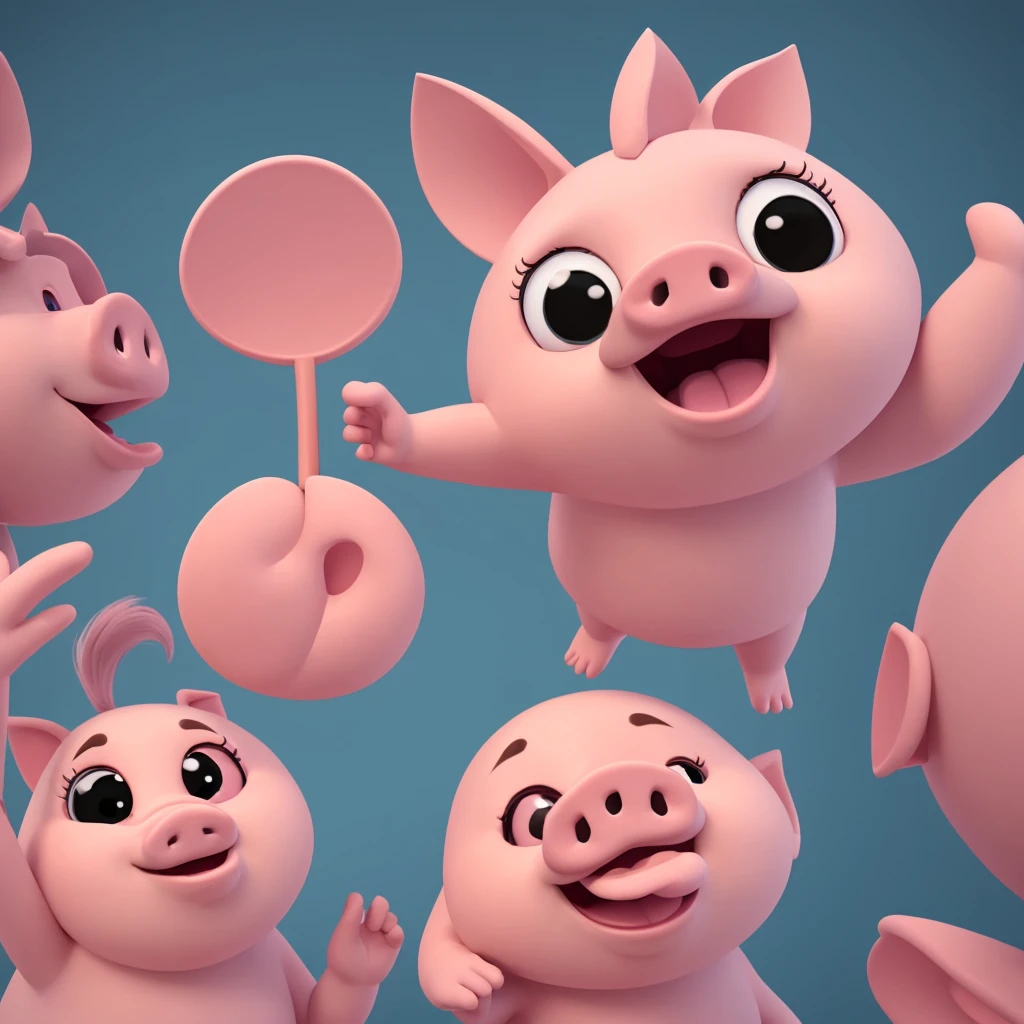 A pig character, not a human. 3D rendered illustration of a cute anthropomorphic pig with pink skin, a pig snout, and small pig ears. Chibi-style character taking a selfie. Big round eyes, soft pastel colors, smooth textures. Kawaii aesthetic, Pixar-inspired, charming and adorable. Looks like a 3D version of a cartoon pig character.