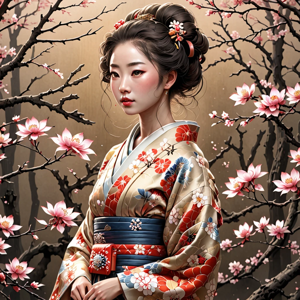 Highest quality，masterpiece，Ultra-high resolution, Very detailed, 8K,Apparition,Horrific morphology,A woman in a kimono from the Edo period with an extremely long neck