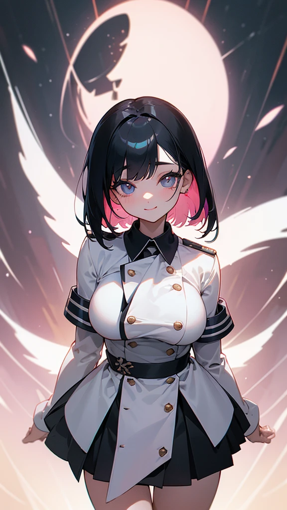 Best image quality、RAW Photos、Ultra-high resolution、18 years old Japanese、Large Breasts、High Angle、Cowboy Shot、The most beautiful form of chaos、elegant、Innovative Design、Bright colors、Beautiful black hair、Short Bob、smile、Glowing White Skin、Beautiful eyes with random colors、Very beautiful eyes in every detail、Thin lips、Beautiful eyes in every detail、length, Narrow eyes、Pale pink cheeks、length eyelashes、Beautiful double eyelids、eye shadow、In the classroom、smile、In uniform、whole body、mini skirt、Black Knee High、Sexy pose