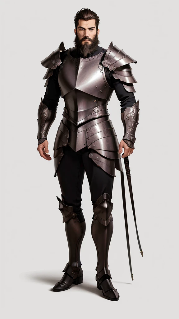 (masterpiece, 4K ,Super detailed:1.2),(anime:1), leader, armor, Bearded, Guess face, Full body side view, View Viewer, Pure white background