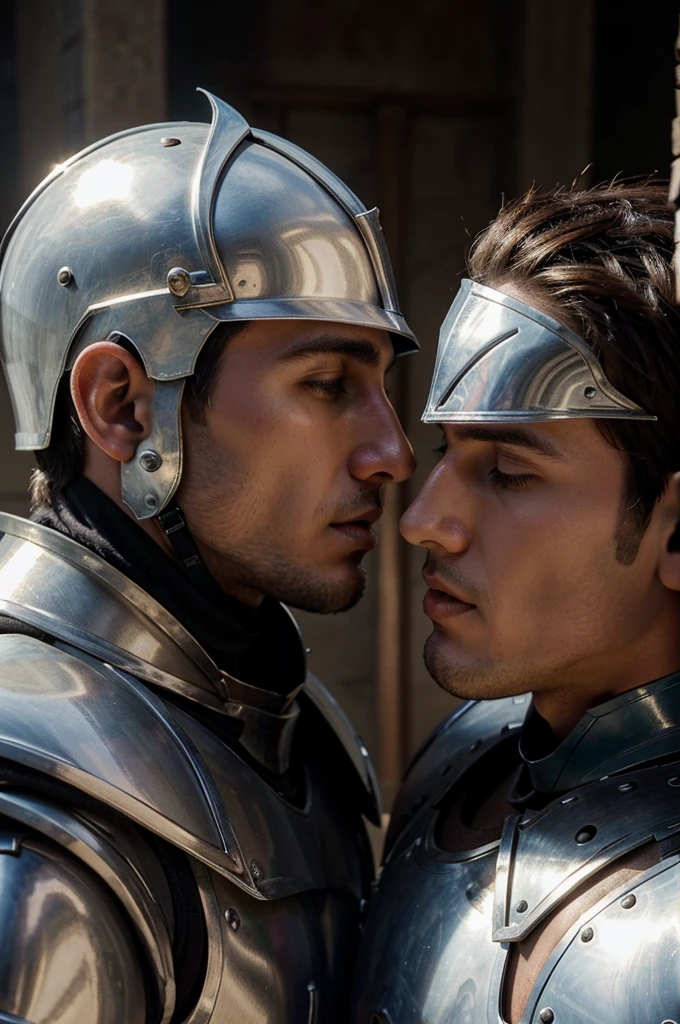 2 EXTREMLY HOT HOT HOT MUSCULAR GAY MANLY KNIGHTS KISS IN GODLY MANOY KNIGHT ARMOR THEY KISS KISSS KISS
