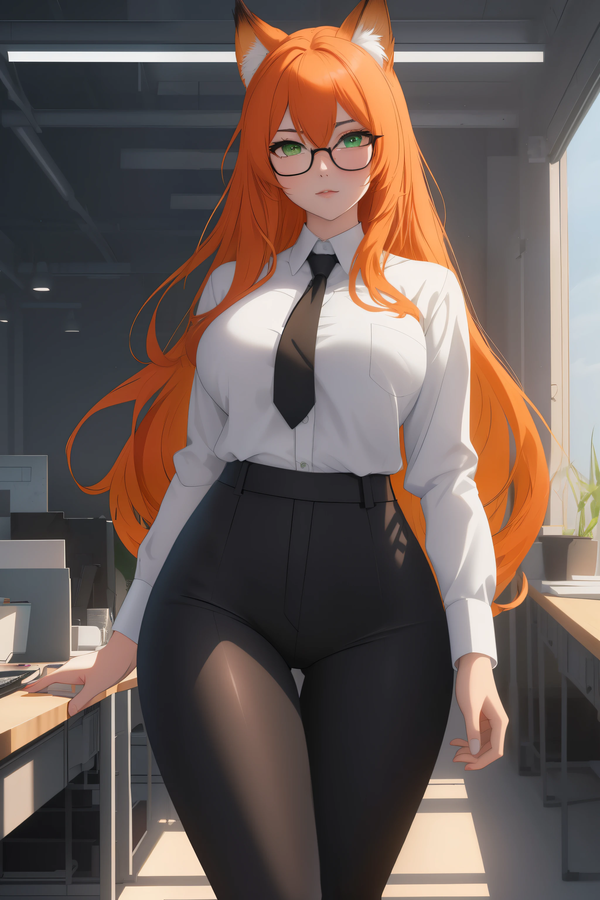 (masterpiece, Best quality), 8K, ultra detailed, realistic photo, Detailed face, perfect lighting, green eyes, bright orange hair, bright hair, fox ears, nice legs, side photo, beautiful, Cute, skin pores, 1 girl, perfect shirt, fully dressed, beautiful women 30 years old, Beautiful proportions, Russian woman, Caucasian, European, Business lady, stunningly beautiful woman, mother, thick legs, show ass, big breasts, (Thin white shirt:1.4), thick, hot, (White Office Wear:1.4), tight pants, (wide hips:1.2), thick, (white Office pants:1.3), spread your legs, Legs open, full length, wide hips, Glasses, with long orange hair, standing on the beach near the ocean, green eyes detailed digital anime art, cat ear, anime girl with long hair, гладкое аниме cg art, anime girl with long hair, digital anime art, work in Guweiz style, Beautiful anime portrait, Photorealistic render of an anime girl, pantyhose, Beautiful anime girl, advanced digital anime art, guweiz на artstation pixiv HD UHD HQ
