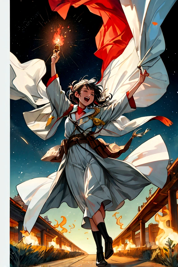 The spirit of freedom dances in the wind A singing voice that resonates through the ages With the flame of revolution lit in our hearts, we walk the path that leads to the future
