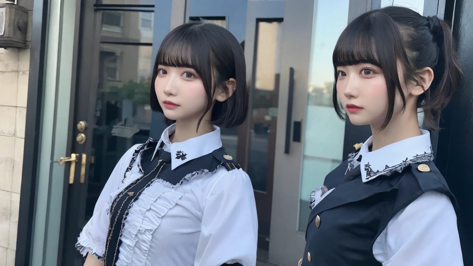 18-year-old、Ultra HD、Ultra-high resolution、Realistic、Sweaty skin、Bob Hair Frilled shirt、Bob Hair、suit、ビジネスsuit、recruit-suit、Ruffled Gothic Dress、uniform