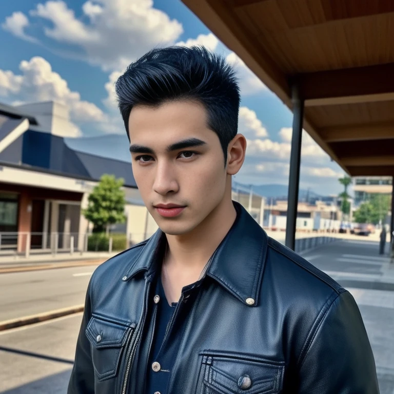 Aarav looks at the camera, perfect handsome face, handsome faceเหลาและน่าดึงดูด, A well-maintained model, handsome face, handsome man, Handsome and charming, A young man with a beautiful face, handsome man, good looking face, Andrew Thomas Wang, Rick Dai, Handsome young man's face, smooth hair back, Asian man ภาพระยะใกล้ของชายWear a leather jacketสีดำ, Southeast Asians with round faces, Asian man, Handsome Chad Chin, แรงบันดาลใจจากA young man with a beautiful face, profile picture, leather clothes, Handsome and charming, Wear a leather jacket, man wearing a black jacket, Wear a leather jacket, handsome man, smooth hair, handsome man, Nadech, 3-D profile picture, 8K, 45,000,000 pixcls, realistic light colors