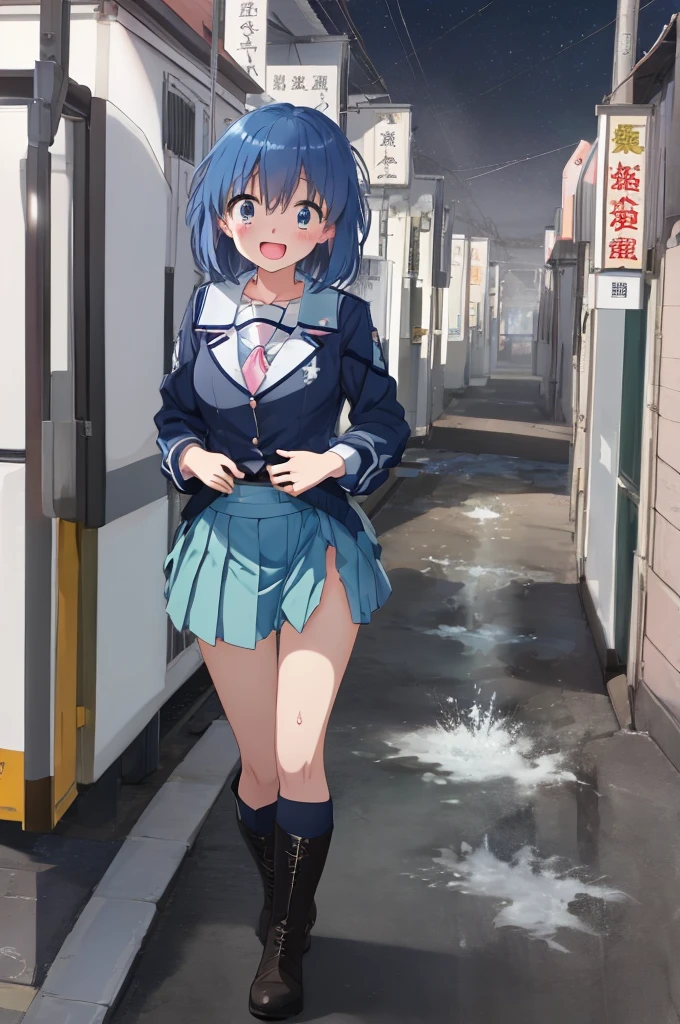 :D、School Anime Girl、青いskirt、Gray Hair、Pink Boots、City of night、In uniform、Open uniform、Wet clothes、skirt、Visible through clothing、bra,Camel Toe、(skirtリフト:1.5)、See-through panties,Small breasts、(Browsing Caution:1.2),Water Drop、Sparkling Water飛沫、Clean air、Splashing Water、Sparkling Water, distress