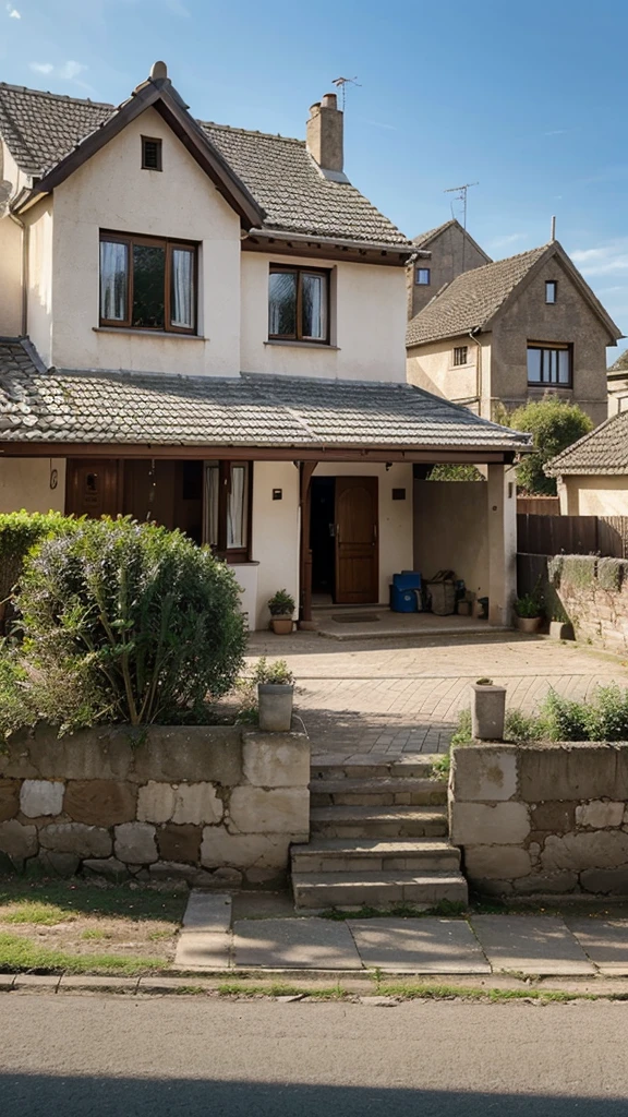 house, village view, daylight, visible from the front, solid picture