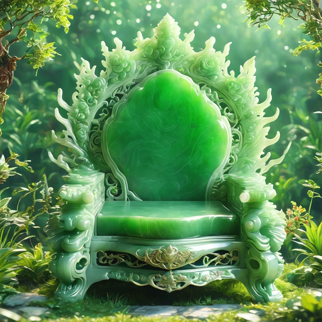 best quality, very good, 16K, ridiculous, Very detailed, gorgeous((( Throne 1.3))),Made of translucent jadeite, Background grassland((A masterpiece full of fantasy elements))), ((best quality)), ((Intricate details))(8K)