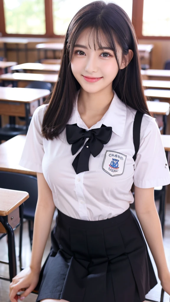  very detailed ,  high quality, masterpiece, (((Very beautiful *************************)))、Studying in a school classroom、Bright smile、8k、Realistic、High image quality、Super cute face、((Extremely short skirt))、(((Detailed cute face)))、(((Sexy *************************)))