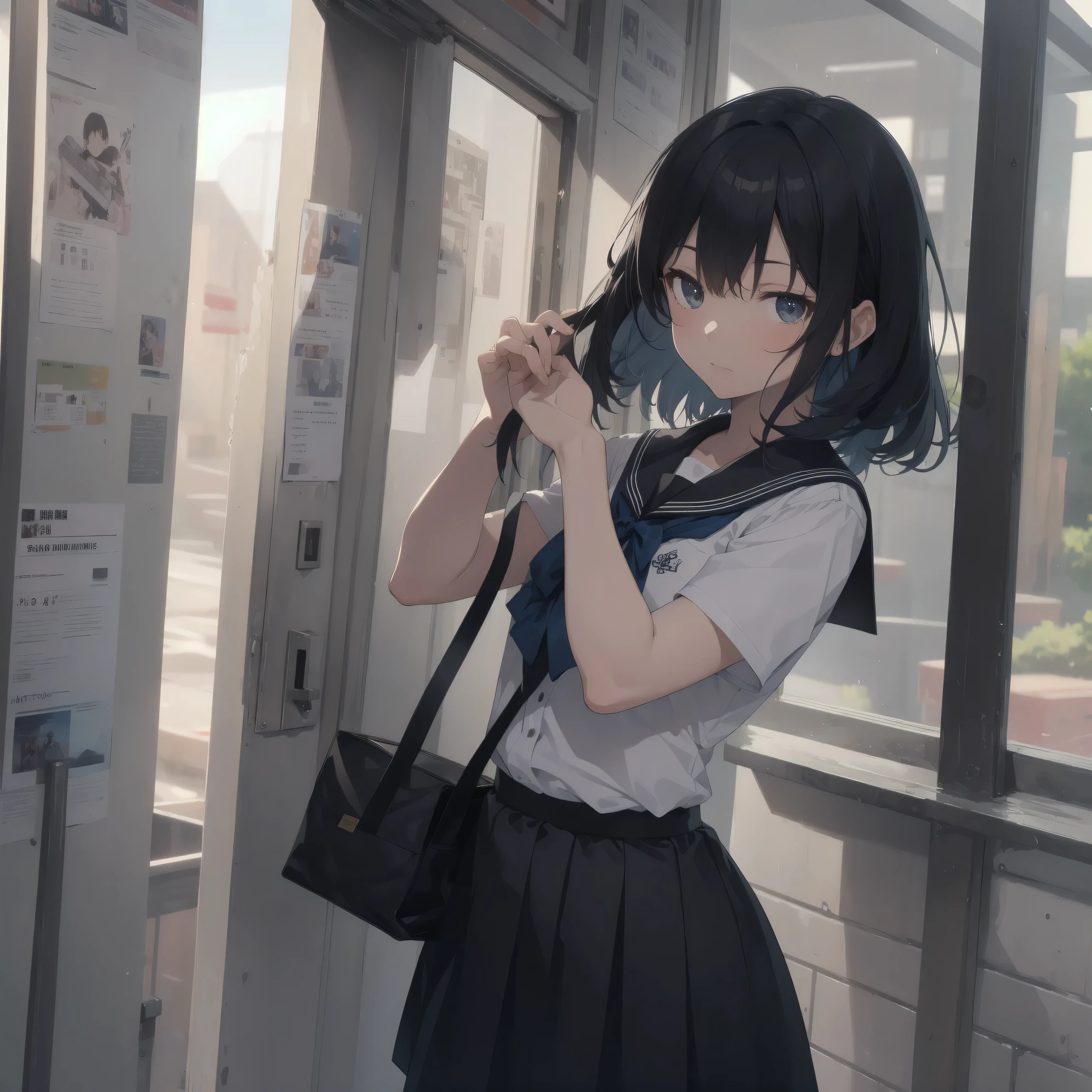 ultra-absurdres-Top quality by artist God, ultra-detailed, high resolution, anime moe artstyle, best anime 8k konachan wallpaper, pixiv contest winner, pool:2810, perfect anatomy,break, 1girl, (Please draw a girl walking sleepily to school alone. )break,(Solo,little female, 13-year-old:1.3),Full limbs, complete fingers,a junior high school student, (very short hair), short cut, flat chest, , small butt, small black eyes, beautiful detailed eyes, well-proportioned iris and pupils, expressive eyes, highres detailed hair, soft expression, salor school_uniform, sailor collar, serahuku, bow, pleated skirt,(Detailed Lighting), (Detailed background), in the School commute route. break,super detailed skin, Best cinematic lighting powered by famous artist, 8k,beauty illustration,photoshop_(medium),very aesthetic,break,((artist:sincos )), artist:clamp ,artist:carnelian ,artist:kantoku ,
