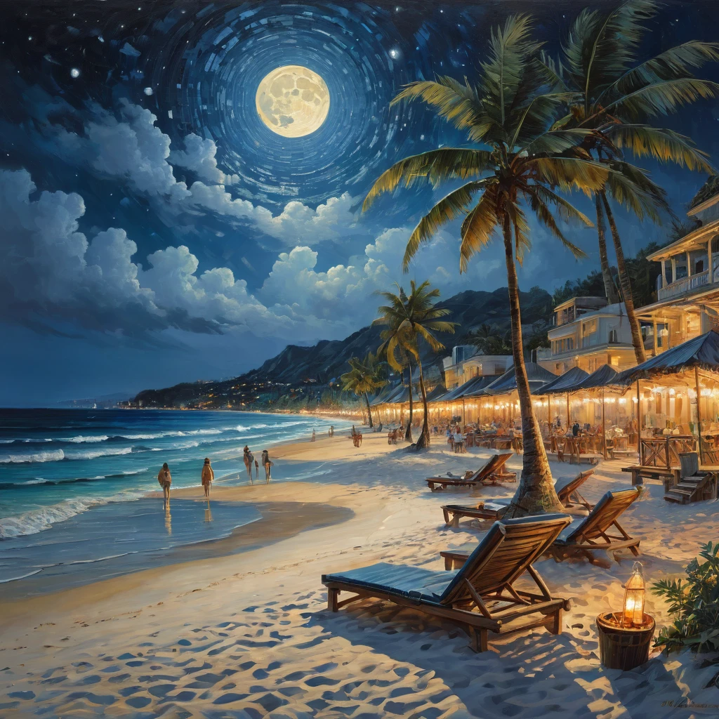 beach, gathering, night, best quality, masterpiece, Representative work, official art, Professional, Ultra intricate detailed, 8k