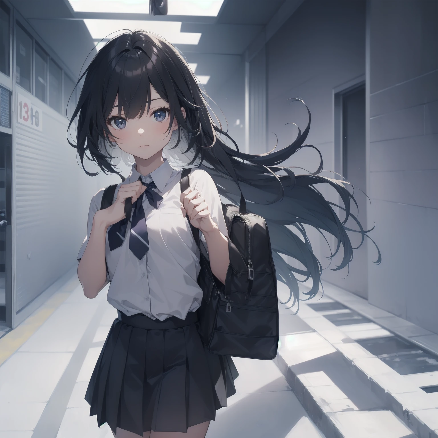 ultra-absurdres-Top quality by artist God, ultra-detailed, high resolution, anime moe artstyle, best anime 8k konachan wallpaper, pixiv contest winner, pool:2810, perfect anatomy,break, 1girl, (Please draw a girl walking sleepily to school alone. )break,(Solo,little female, 13-year-old:1.3),Full limbs, complete fingers,a junior high school student, (very short hair), short cut, flat chest, , small butt, small black eyes, beautiful detailed eyes, well-proportioned iris and pupils, expressive eyes, highres detailed hair, soft expression, salor school_uniform, sailor collar, serahuku, bow, pleated skirt,(Detailed Lighting), (Detailed background), in the School commute route. break,super detailed skin, Best cinematic lighting powered by famous artist, 8k,beauty illustration,photoshop_(medium),very aesthetic,break,((artist:sincos )), artist:clamp ,artist:carnelian ,artist:kantoku ,