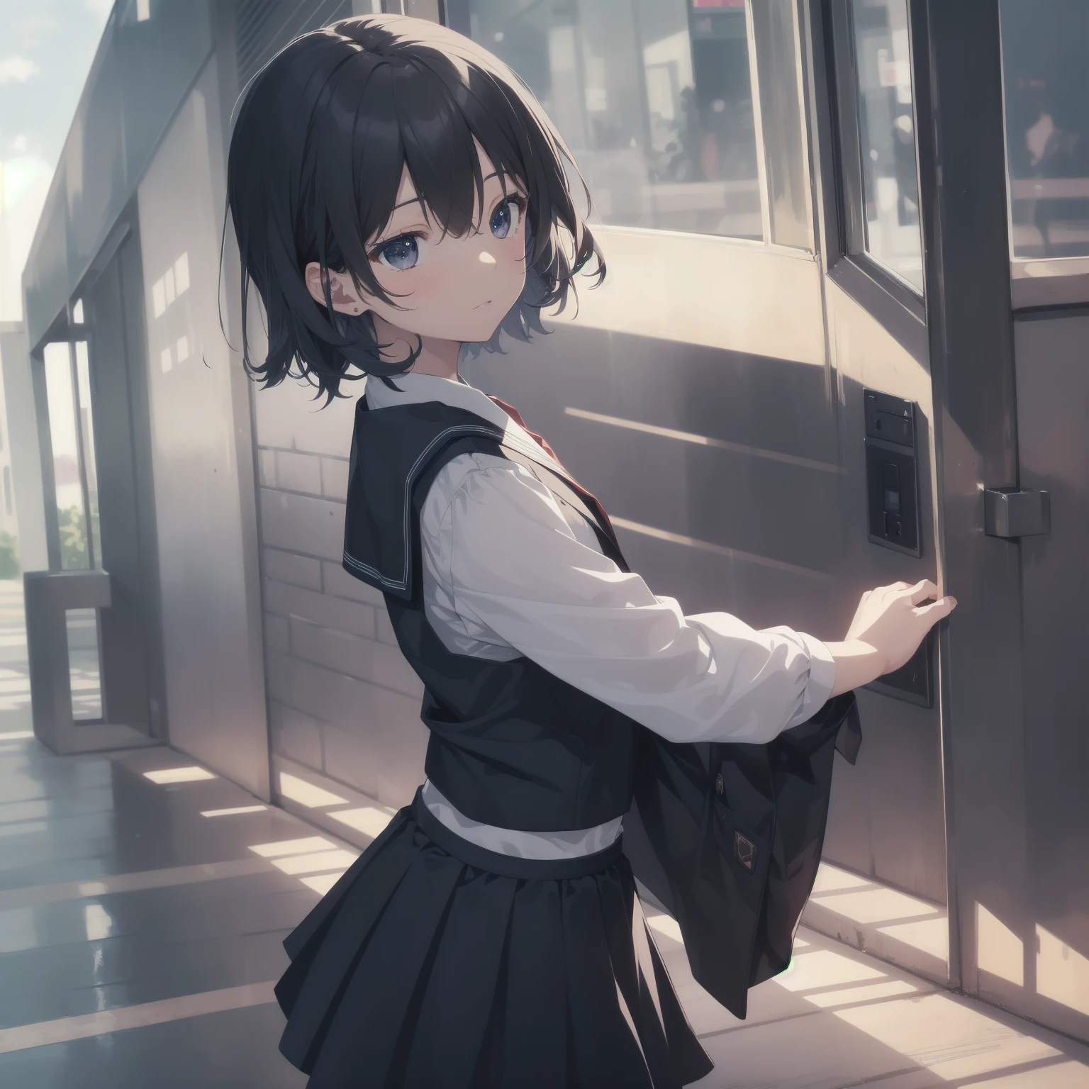 ultra-absurdres-Top quality by artist God, ultra-detailed, high resolution, anime moe artstyle, best anime 8k konachan wallpaper, pixiv contest winner, pool:2810, perfect anatomy,break, 1girl, (Please draw a girl walking sleepily to school alone. )break,(Solo,little female, 13-year-old:1.3),Full limbs, complete fingers,a junior high school student, (very short hair), short cut, flat chest, , small butt, small black eyes, beautiful detailed eyes, well-proportioned iris and pupils, expressive eyes, highres detailed hair, soft expression, salor school_uniform, sailor collar, serahuku, bow, pleated skirt,(Detailed Lighting), (Detailed background), in the School commute route. break,super detailed skin, Best cinematic lighting powered by famous artist, 8k,beauty illustration,photoshop_(medium),very aesthetic,break,((artist:sincos )), artist:clamp ,artist:carnelian ,artist:kantoku ,
