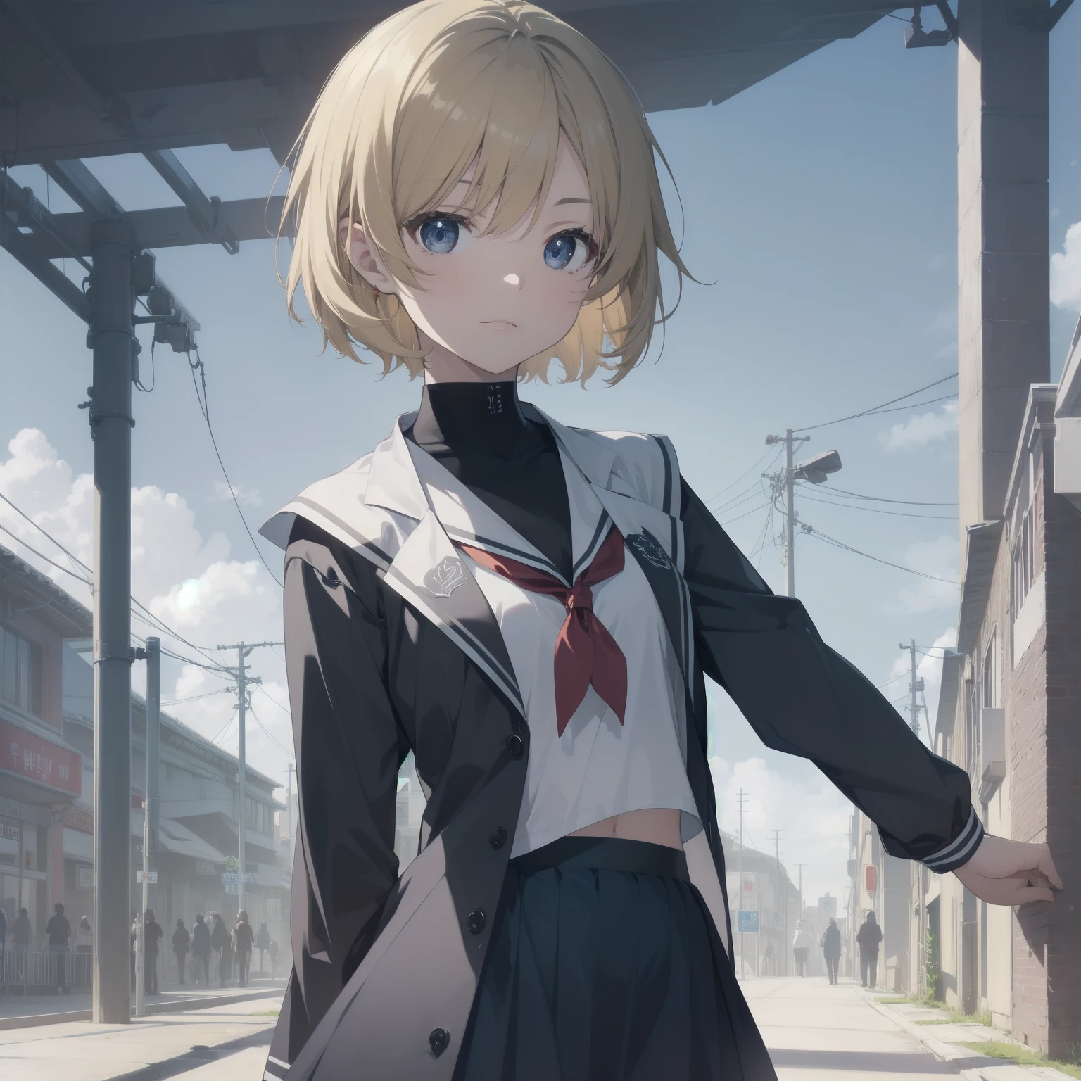 ultra-absurdres-Top quality by artist God, ultra-detailed, high resolution, anime moe artstyle, best anime 8k konachan wallpaper, pixiv contest winner, pool:2810, perfect anatomy,break, 1girl, (Please draw a girl walking sleepily to school alone. )break,(Solo,little female, -yeld:1.Full limbs, complete fingers,a junior hihort hair), short cut, flat chest, , small butt, small black eyes, beautiful detailed eyes, well-proportioned iris and pupils, expressive eyes, highres detailed hair, soft expression, salor school_uniform, sailor collar, serahuku, bow, pleated skirt,(Detailed Lighting), (Detailed background), in the School commute route. break,super detailed skin, Best cinematic lighting powered by famous artist, 8k,beauty illustration,photoshop_(medium),very aesthetic,break,((artist:sincos )), artist:clamp ,artist:carnelian ,artist:kantoku ,