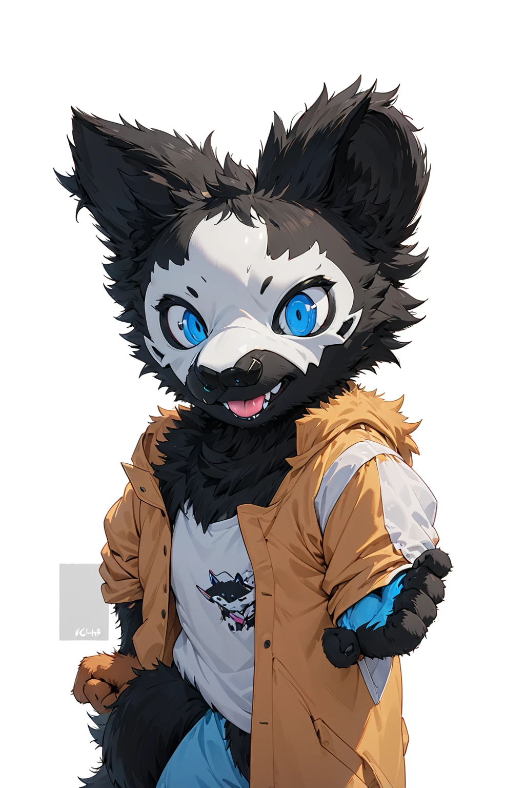 Black hair, Dark Skin, White Mask ,furry,make a fist, Pink tongue, Black nose, Black broken corner, fur garment, fur garment!!!!, hairy character, Full body mascot, hyena, SFW, macro hairy, hairy fursona, hairy, the hairy fur garment is running, Anthropomorphic coyote male, An anthropomorphic cyberpunk fox, hairy mawshot, hairy furaffinity, 8K, super detail, uhd, masterpiece, anatomically correct, ccurate, super detail, high details, high quality, best quality, highres, 16K