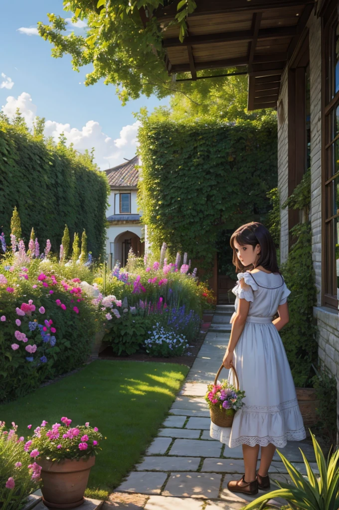 Realistic depiction of a seven-year-old boy, with a curious and adventurous face, cautiously ventures into the garden of his house. A small, shy cat lurks among the bushes, and the boy reaches out to touch it with tentative fingers, all while avoiding the camera's gaze. His untidy, moppy hair adds to the overall carefree and playful nature of the scene. This painting, captured in the highest resolution with a RAW format, showcases the child's vibrant personality and the intricate details of the garden, with the rich hues of the red shirt popping against the natural greenery and soft lighting. The overall effect is a photoreal