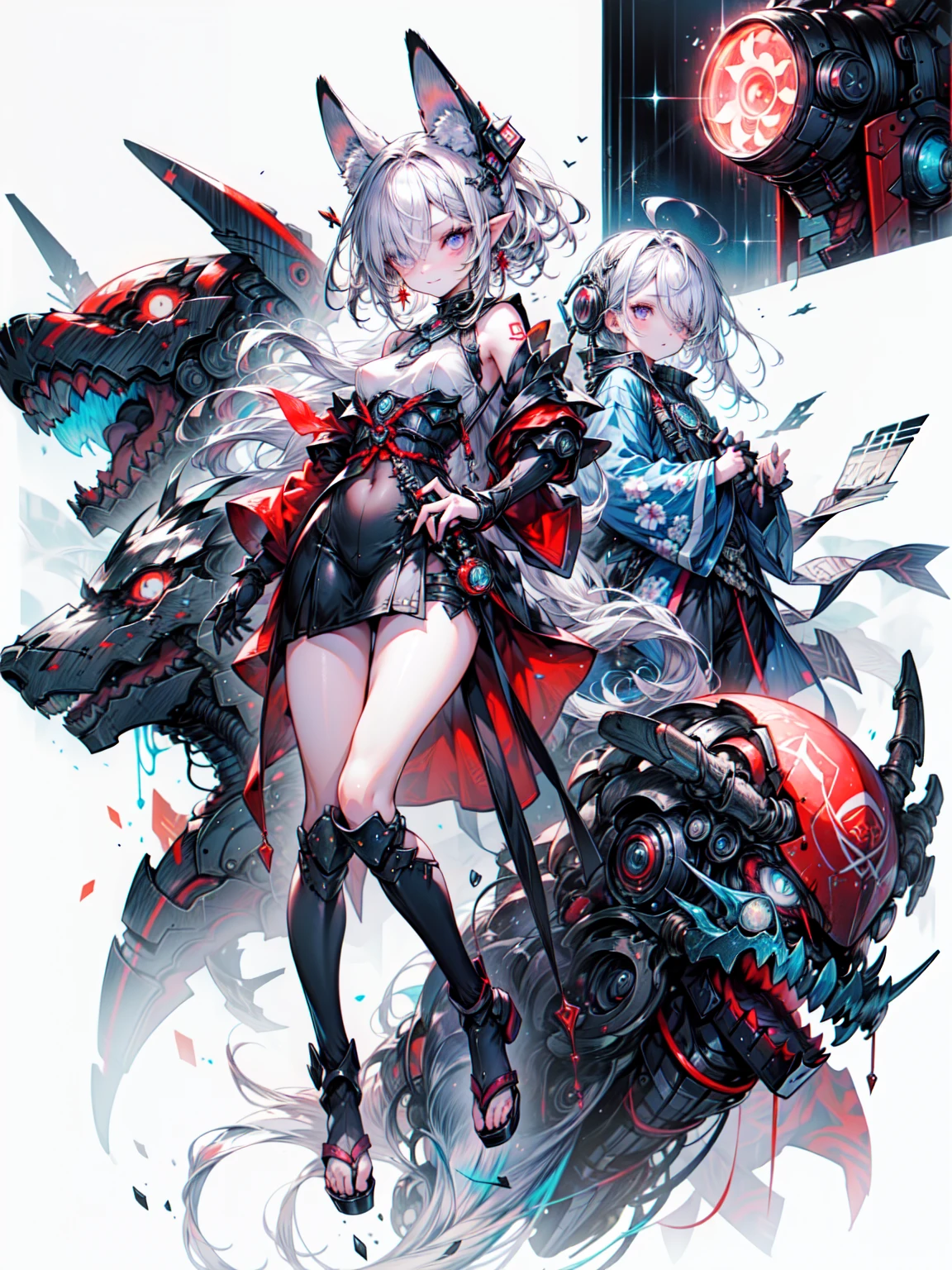 (((woman))), (((Highest quality))), (((masterpiece))), (((AS-Adult))), ((( Japanese ))), Looking up from knees, A beautiful asian samurai woman with perfect body, Modern Samurai, ((( Asian))), Wear gloves，The left arm is made of steel、The tip has a metal protector, Eyes are pulled, (( Appears under the breast )), (( Small dental floss )), Simon Bisley, Nearly naked（Simon Bisley）Castle City Wilderness，For high resolution posters, Hair straightening, Minimum clothing, armor (Crazy clothes ), There are many chips and rivets, Tribal Tattoos, (((Lesbians all over))), Straight brunette hair，Dyed hair ends、Machine Armor、Organic Armor Cyborg、Armor Texture、Blake、(Dark Elf), (1 Girl), alone, Perfect Face, Get used to it, Ahoge, ((Long Hair:1.2)), (Hair above one eye:1.3), [[Messy Hair]], Shiny blonde white hair, Purple eyes, Variegated eyes, Colorful Hair, Shining Eyes, (eyelash, eye shadow, pink eye shadow), bright, smile, Design Art：haruhiko mikimoto, by Kawashi, By Yoshitaka Amano, Dark Skin