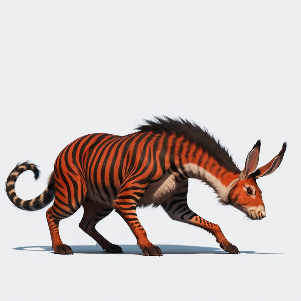 Big Animaly, has white stripes on his skin, yellow and red eyes, warthog mixed with rabbit, Grassroots, no background