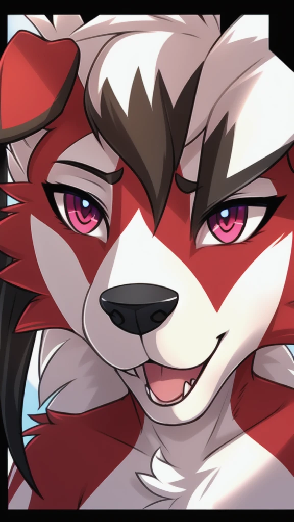 By zinfyuu on pixiv,by twistedscarlet60, uploaded on pixiv, by fluff-kevlar, (masterpiece), (best quality), (anthro furry:1.3, snout:1.2, anthro:1.3, furry:1.2, solo female:1.2),BREAK,pokemon, lycanroc, lycanroc midnight,nude, sfw ,:o, kiss me, close up selfie of lycanroc