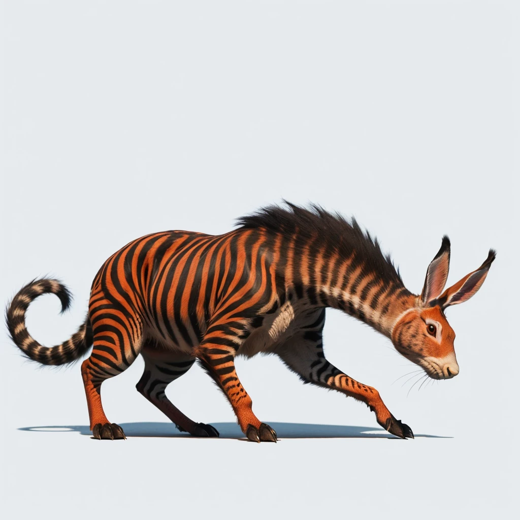 Big Animaly, has white stripes on his skin, yellow and red eyes, warthog mixed with rabbit, Grassroots, no background