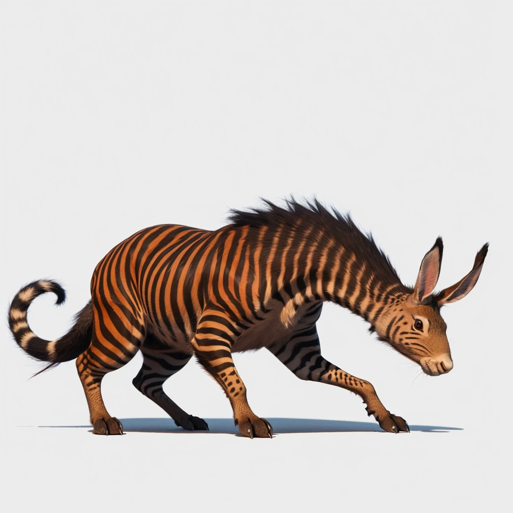 Big Animaly, has white stripes on his skin, yellow and red eyes, warthog mixed with rabbit, Grassroots, no background