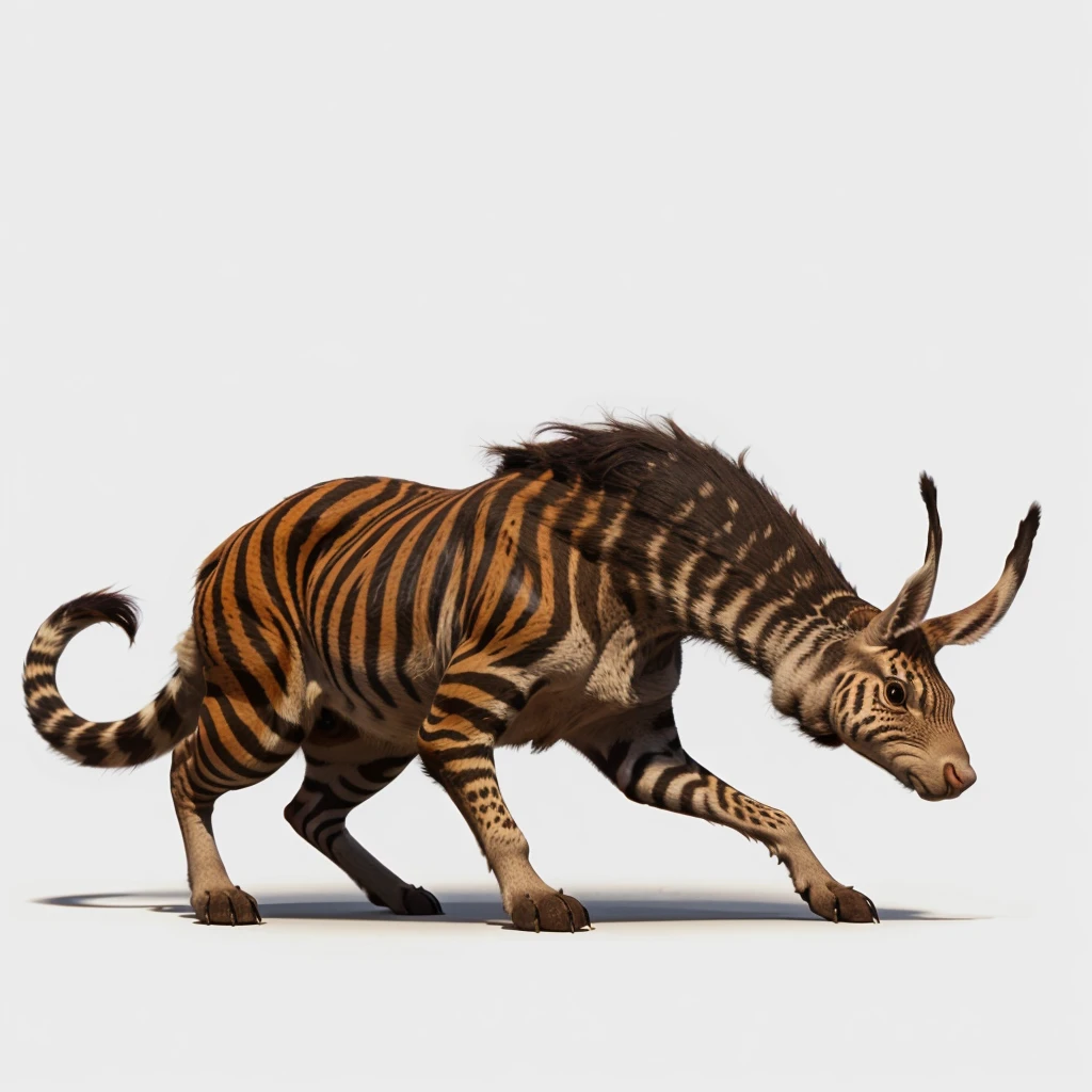 Big Animaly, has white stripes on his skin, yellow and red eyes, warthog mixed with rabbit, Grassroots, no background