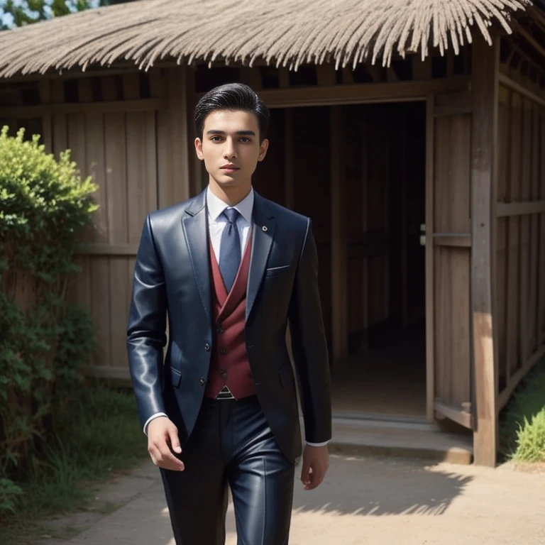 Aarav looks at the camera, perfect handsome face, A well-maintained model, handsome face, handsome man, Handsome and charming, A young man with a beautiful face, handsome man, Handsome young man's face, smooth hair back, Asian man. Close-up of a man wearing a black leather jacket., Southeast Asians with round faces, 3-D profile picture, 8K, 45,000,000 pixcls, realistic light colors