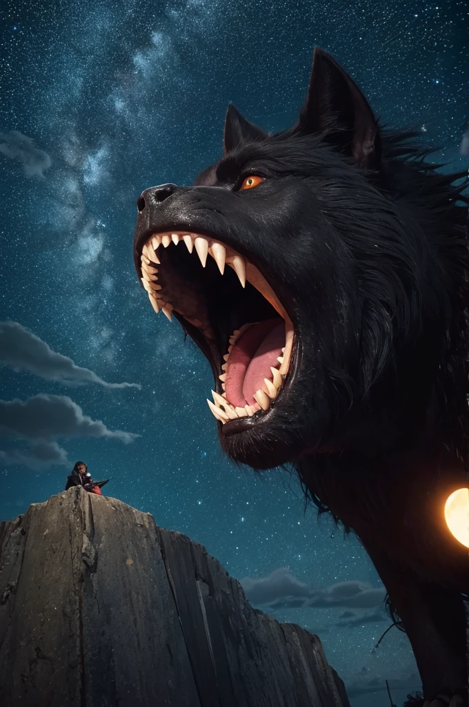 The black monster is screaming、Late Night、Starry Sky