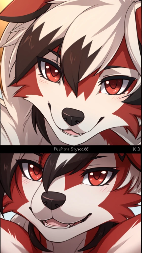 By zinfyuu on pixiv,by twistedscarlet60, uploaded on pixiv, by fluff-kevlar, (masterpiece), (best quality), (anthro furry:1.3, snout:1.2, anthro:1.3, furry:1.2, solo female:1.2),BREAK,pokemon, lycanroc, lycanroc midnight,nude, sfw ,:o, kiss me, close up selfie of lycanroc