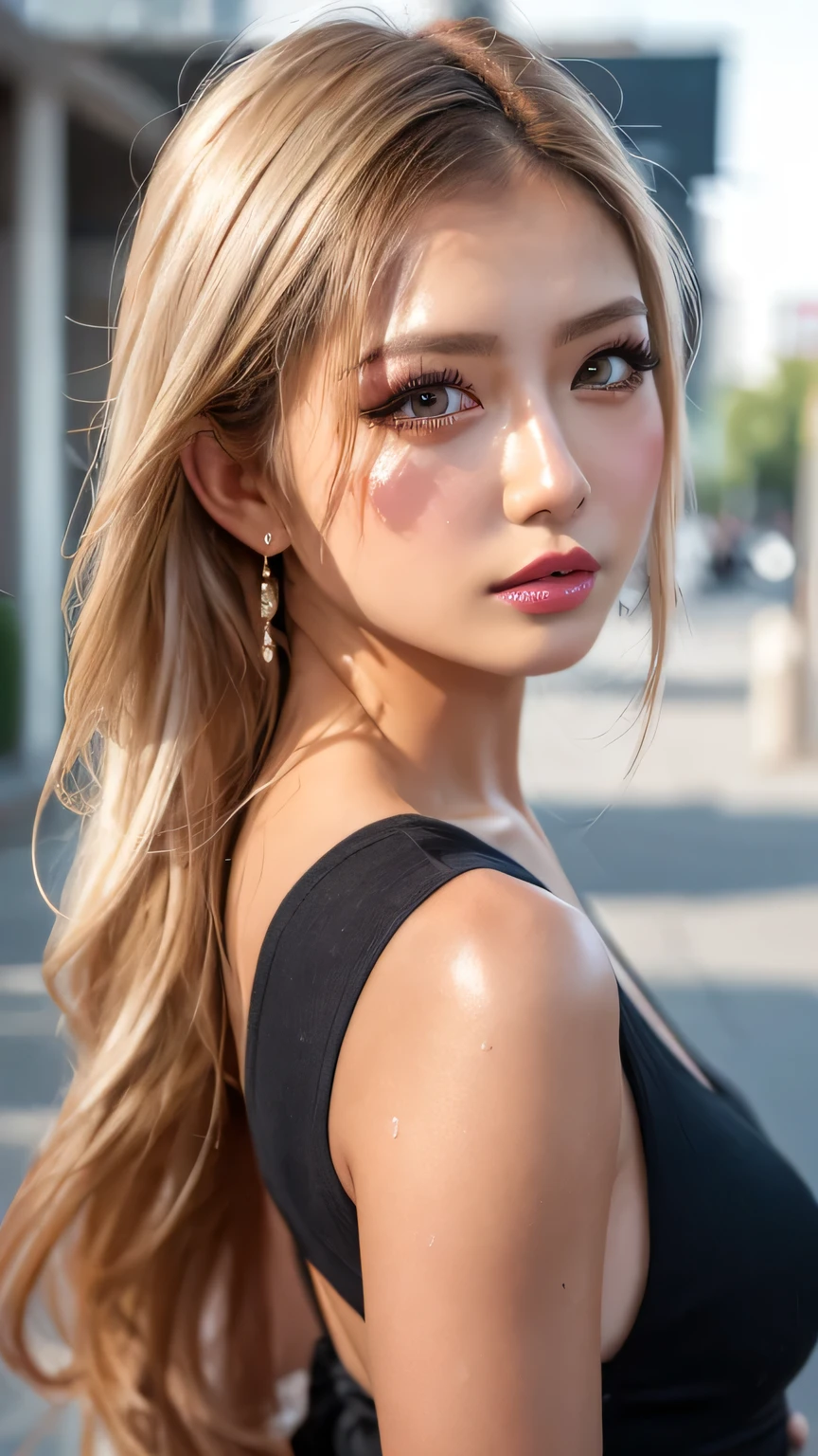 (8K、Raw photo、Highest quality、masterpiece:1.2)、(Realistic、Photorealistic:1.37)、Ultra-detailed、Ultra-high resolution、Beautiful and well-proportioned face,Asian,Gal,model, Dark blonde long, She is wearing a yukata yukata lip gloss(Wet lips),Big Breasts,,Sunburned skin,Beautifully detailed skin、Skin Texture、 Professional Lighting、Sexy Dark blonde long A dynamic pose Festivals