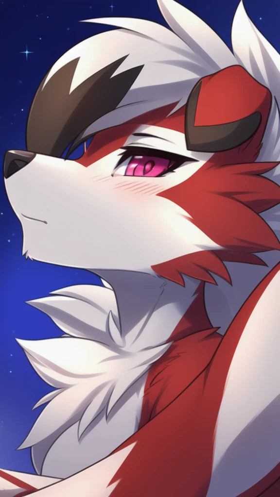 By zinfyuu on pixiv,by twistedscarlet60, uploaded on pixiv, by fluff-kevlar, (masterpiece), (best quality), (anthro furry:1.3, snout:1.2, anthro:1.3, furry:1.2, solo female:1.2),BREAK,pokemon, lycanroc, lycanroc midnight,nude, sfw ,:o, kiss me, close up selfie of lycanroc