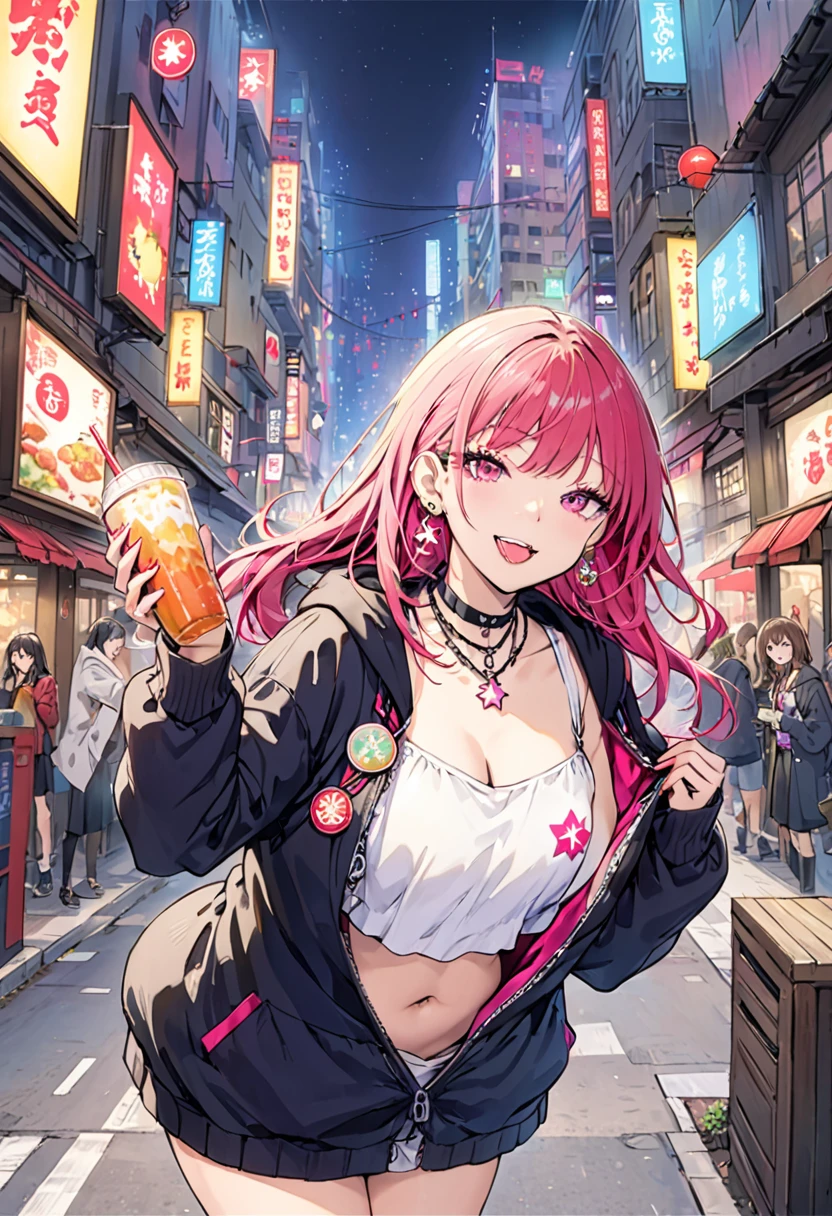 Masterpieces, best quality, half body, two girls, (first girl with Smiling hair in a short ponytail, long swept bangs, one eye is covered by long side swept bangs, 21-years-old, Pink hair is also cute, wear sweater and Short pants) and, (second girl with Asymmetric Pixie hairstyle, silver hair, wavy_short_hair, and left-facing bangs, 21-years-old, sweater and Short pants), they were inside the bar, sitting, close up, Facing the camera