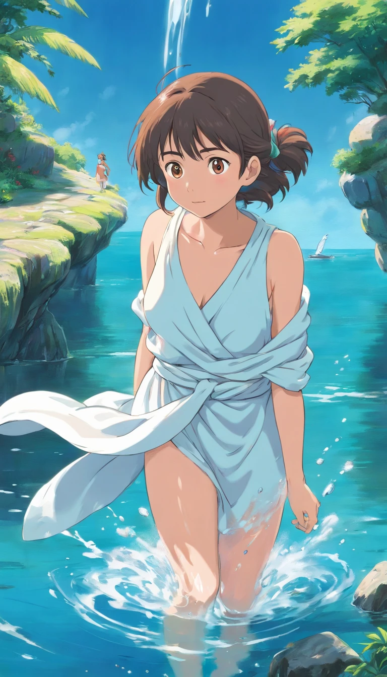 Barely towel　woman　water