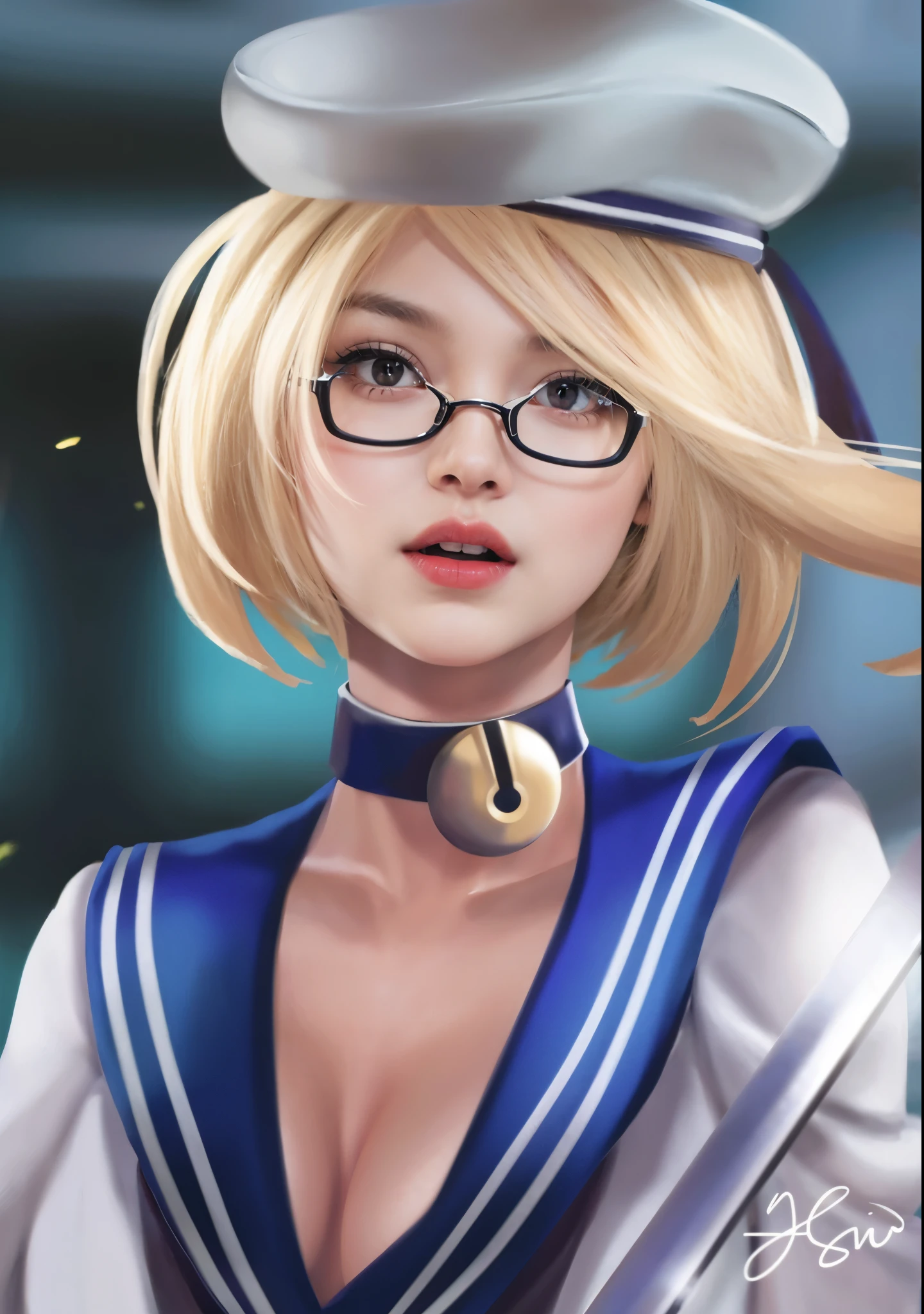 (female:1.2), 8k, ultra hd, ultra detailed texture, hyper realistic, masterpiece, detailed texture, detailed face, detailed skin, detailed lighting, (photorealistic:1.5), best quality, beautiful lighting, cinematic lighting, professional lighting, ultra highres, realistic, detailed hair, real hair, high quality, (realskin:1.5), extremely detailed, finely detail, ultra-detailed, 1girl, solo, elf, pointy ears, standing, demon horns, forehead protector, (red eyes:1.5), v-shapped eyebrow, lips, red lips, evil smile, nose, make up, pretty, beautiful, cute face, long hair, blue hair, high ponytail, large breasts, cleavage, armpit, navel, stomach, black armor, pauldrons, bare shoulders, shoulder armor, thigh high, sleevless, detached sleeves, breastplate, gauntlets, karina \(mobile legends\), depth of field, looking aways, white skin, skin tight, amazing pose, outdoors, glowing, dark view, blurry background