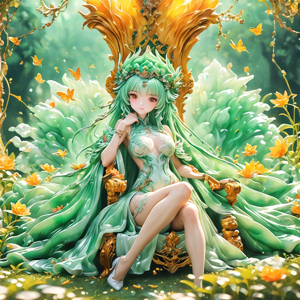 best quality, very good, 16K, ridiculous, Very detailed, gorgeous((( Throne 1.3))),Made of translucent jadeite, Background grassland((A masterpiece full of fantasy elements))), ((best quality)), ((Intricate details))(8K)