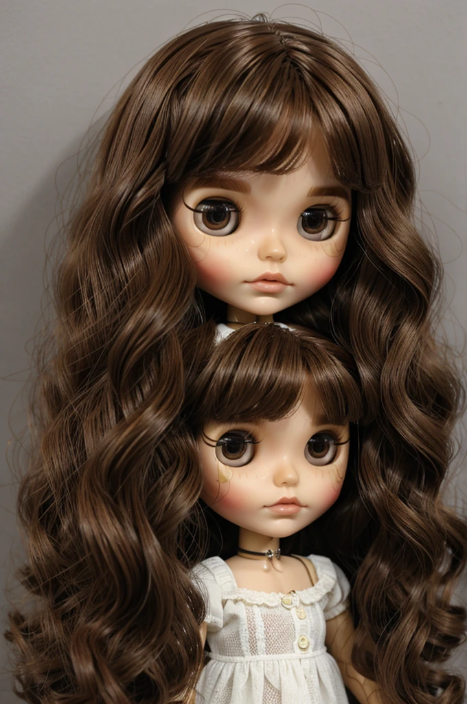 blythe doll with wavy brown hair