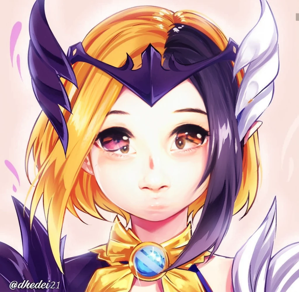 (female:1.2), 8k, ultra hd, ultra detailed texture, hyper realistic, masterpiece, detailed texture, detailed face, detailed skin, detailed lighting, (photorealistic:1.5), best quality, beautiful lighting, cinematic lighting, professional lighting, ultra highres, realistic, detailed hair, real hair, high quality, (realskin:1.5), extremely detailed, finely detail, ultra-detailed, 1girl, solo, elf, pointy ears, standing, demon horns, forehead protector, (red eyes:1.5), v-shapped eyebrow, lips, red lips, evil smile, nose, make up, pretty, beautiful, cute face, long hair, blue hair, high ponytail, large breasts, cleavage, armpit, navel, stomach, black armor, pauldrons, bare shoulders, shoulder armor, thigh high, sleevless, detached sleeves, breastplate, gauntlets, karina \(mobile legends\), depth of field, looking aways, white skin, skin tight, amazing pose, outdoors, glowing, dark view, blurry background