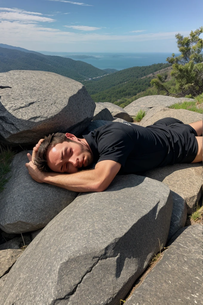 Poor man sleeping on Rock