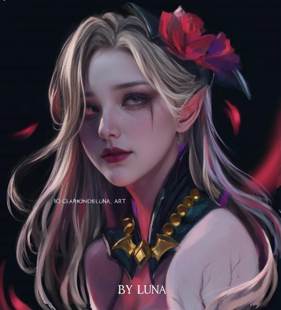 (female:1.2), 8k, ultra hd, ultra detailed texture, hyper realistic, masterpiece, detailed texture, detailed face, detailed skin, detailed lighting, (photorealistic:1.5), best quality, beautiful lighting, cinematic lighting, professional lighting, ultra highres, realistic, detailed hair, real hair, high quality, (realskin:1.5), extremely detailed, finely detail, ultra-detailed, 1girl, solo, elf, pointy ears, standing, demon horns, forehead protector, (red eyes:1.5), v-shapped eyebrow, lips, red lips, evil smile, nose, make up, pretty, beautiful, cute face, long hair, blue hair, high ponytail, large breasts, cleavage, armpit, navel, stomach, black armor, pauldrons, bare shoulders, shoulder armor, thigh high, sleevless, detached sleeves, breastplate, gauntlets, karina \(mobile legends\), depth of field, looking aways, white skin, skin tight, amazing pose, outdoors, glowing, dark view, blurry background