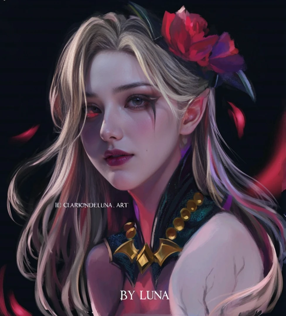 (female:1.2), 8k, ultra hd, ultra detailed texture, hyper realistic, masterpiece, detailed texture, detailed face, detailed skin, detailed lighting, (photorealistic:1.5), best quality, beautiful lighting, cinematic lighting, professional lighting, ultra highres, realistic, detailed hair, real hair, high quality, (realskin:1.5), extremely detailed, finely detail, ultra-detailed, 1girl, solo, elf, pointy ears, standing, demon horns, forehead protector, (red eyes:1.5), v-shapped eyebrow, lips, red lips, evil smile, nose, make up, pretty, beautiful, cute face, long hair, blue hair, high ponytail, large breasts, cleavage, armpit, navel, stomach, black armor, pauldrons, bare shoulders, shoulder armor, thigh high, sleevless, detached sleeves, breastplate, gauntlets, karina \(mobile legends\), depth of field, looking aways, white skin, skin tight, amazing pose, outdoors, glowing, dark view, blurry background