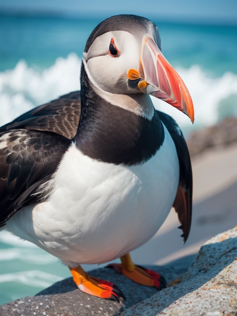 
realistic photo of a puffin, with its colorful patterns. Stunning detail, stunning realism, stunning 8k definition, stunning focus. The most fantastic photo ever made.