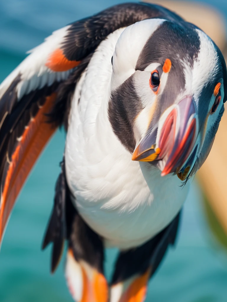 realistic photo of a puffin, with its colorful patterns. Stunning detail, stunning realism, stunning 8k definition, stunning focus. The most fantastic photo ever made.