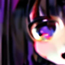 Kyoko has long, flowing black, often messy purple hair. Her piercing red eyes are framed by thick lashes, she have dark, bold lipstick that highlights her full lips. Kyoko wear black and purple pullover that is always too big for Her and black short.