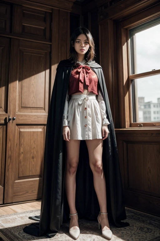 a person wearing a cape that leaves half of the body invisible