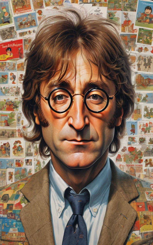 John Lennon by Richard Scarry, (best quality, masterpiece, Representative work, official art, Professional, Ultra intricate detailed, 8k:1.3) 