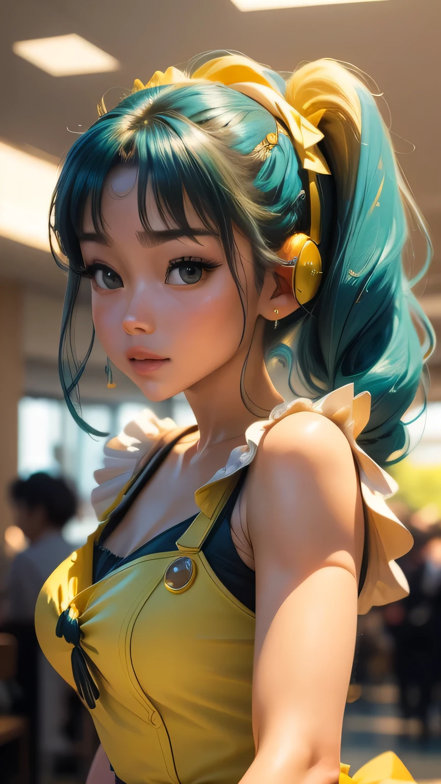 (Very detailed CG Unity 8k wallpaper, masterpiece, 最high quality, Very detailed), (Best lighting, Best Shadow, Very delicate beauty), floating, Sparkling eyes, [(head band, Earrings, (cyan: 1.5|red: 1.2) Headphones and braided pigtail hair, (Light yellow: 1.3) Overalls) :: 0.8] , (Dynamic pose)､ masterpiece, 最high quality, high quality, High resolution､(Upper body portrait)