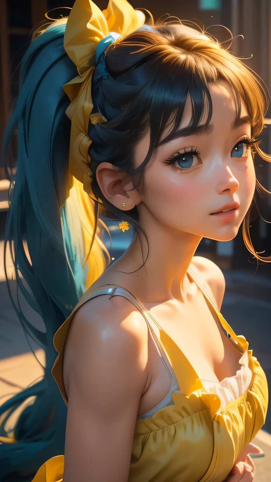 (Very detailed CG Unity 8k wallpaper, masterpiece, 最high quality, Very detailed), (Best lighting, Best Shadow, Very delicate beauty), floating, Sparkling eyes, [(head band, Earrings, (cyan: 1.5|red: 1.2) Headphones and braided pigtail hair, (Light yellow: 1.3) Overalls) :: 0.8] , (Dynamic pose)､ masterpiece, 最high quality, high quality, High resolution､(Upper body portrait)